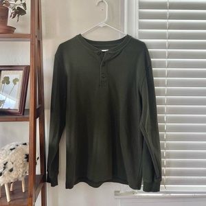 L.L.Bean Men's Unshrinkable Mini-Waffle Henley, Long-Sleeve medium dark green
